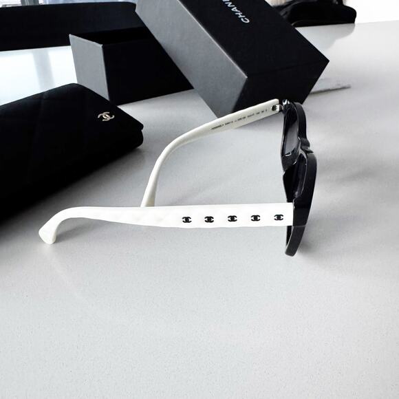 Chanel Black Frame with White Arms/Gray Lens Sunglasses - Picture 8 of 16